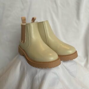 Chic Cream Ankle Boots with Tan Soles